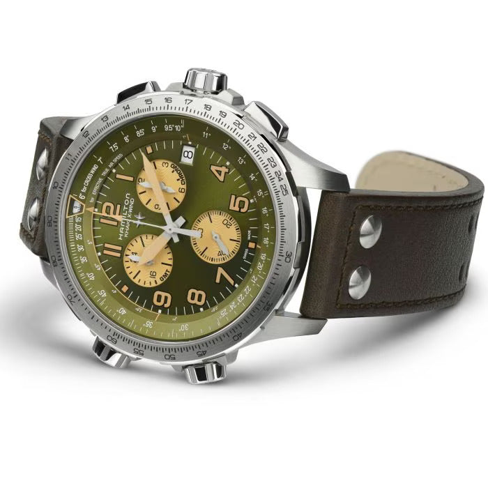 『HAMI 10K WATCH』 Relógio Hamilton Khaki Aviation X-WIND GMT CHRONO - H77932560