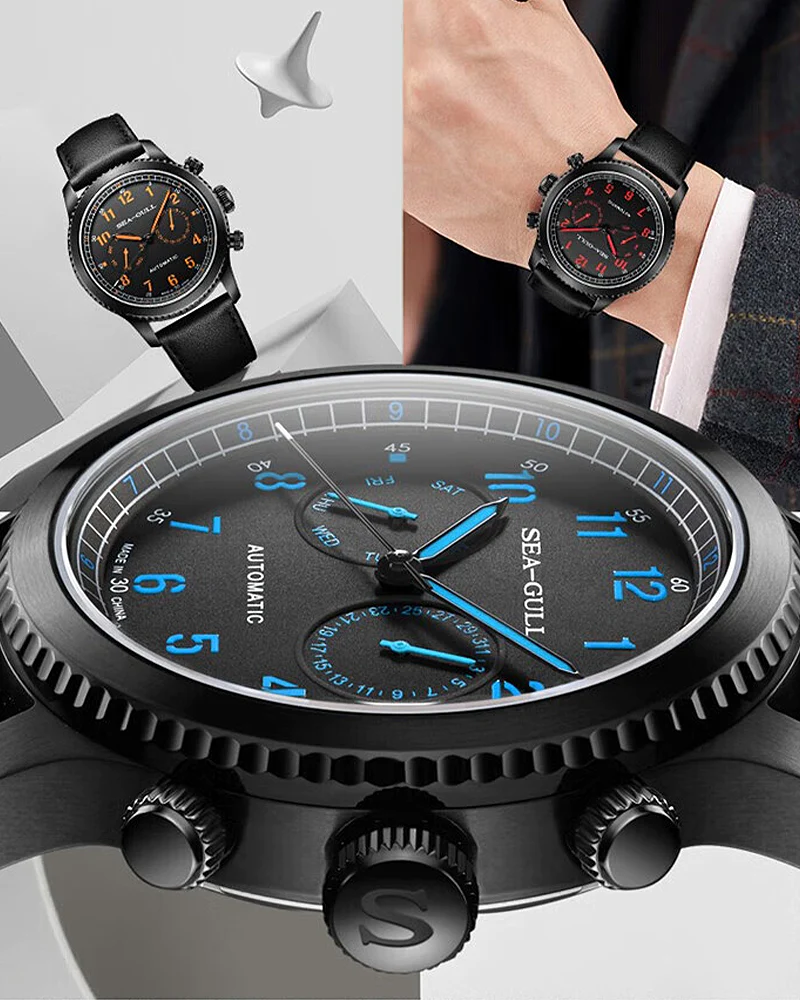 Relógio Seagull Aviation Dual Time Zone Pilot Automático Sports