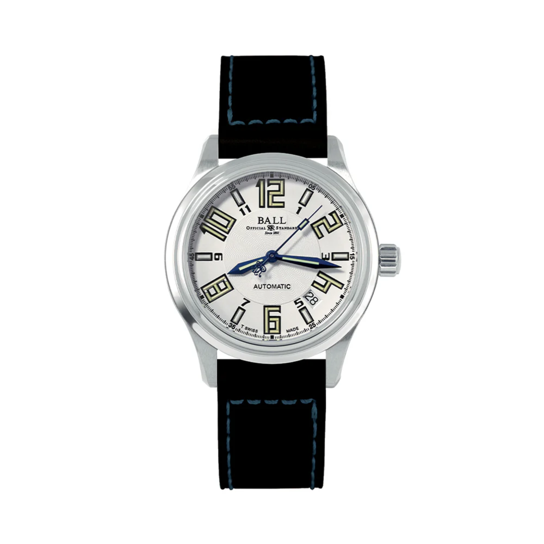 Relógio BALL Trainmaster Arabic 38mm - White on Leather Strap Automático