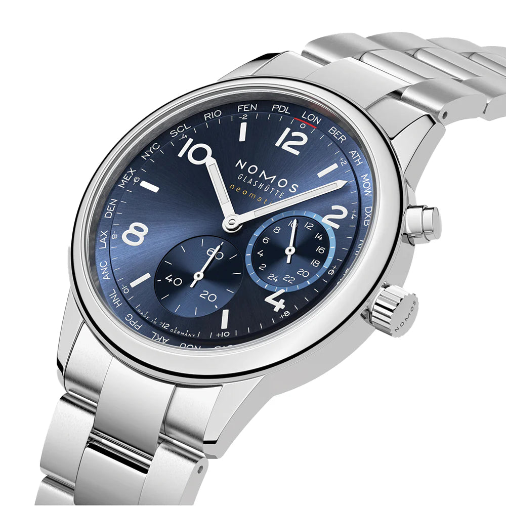 Relógio NOMOS Glashütte Club Sport Neomatik Worldtimer 40mm Blue on Bracelet 790