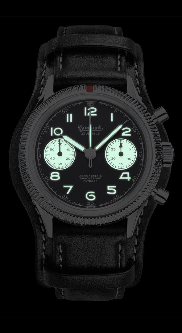 Relógio Hanhart 417 ES 1954 Flyback Reverse Panda, 39 mm H701.211-