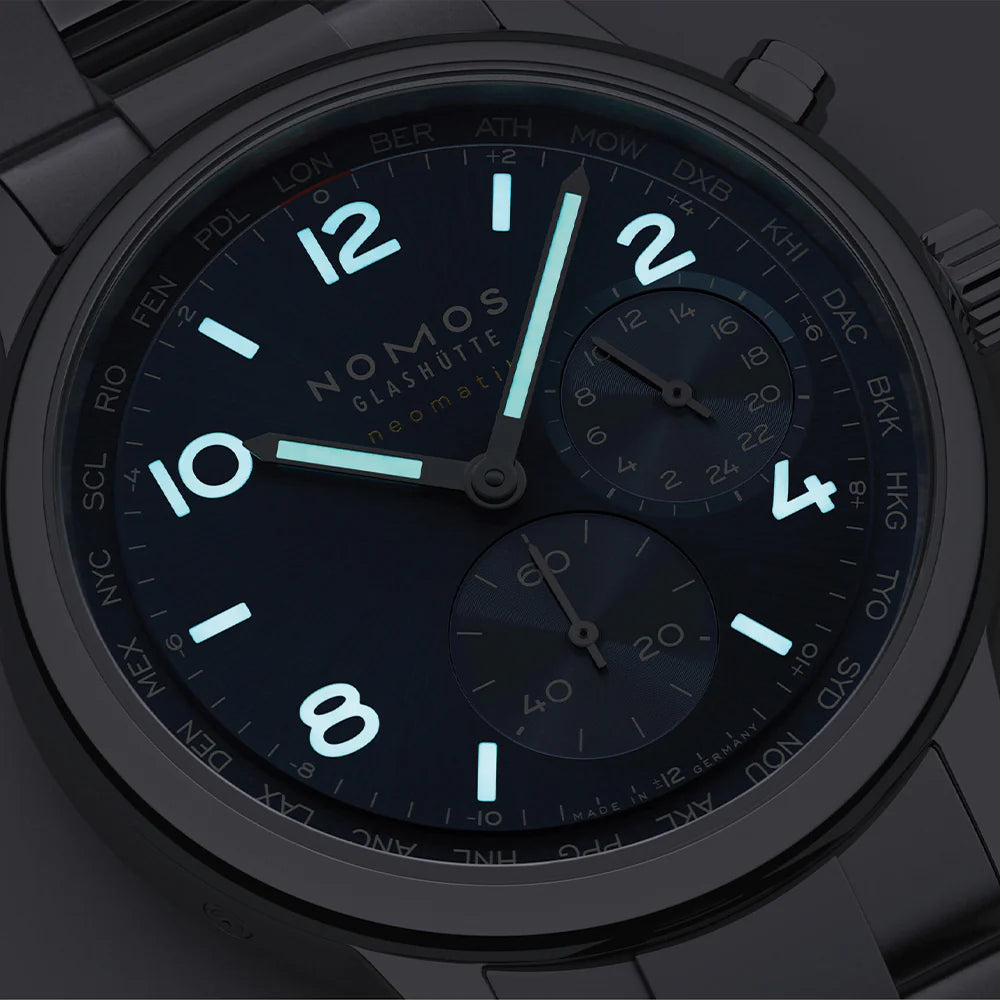 Relógio NOMOS Glashütte Club Sport Neomatik Worldtimer 40mm Blue on Bracelet 790