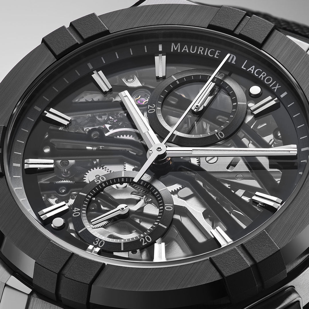 Relógio Maurice Lacroix AIKONIC AUTOMÁTICO CHRONOGRAPH SKELETON AC8018-SSL20-030-2