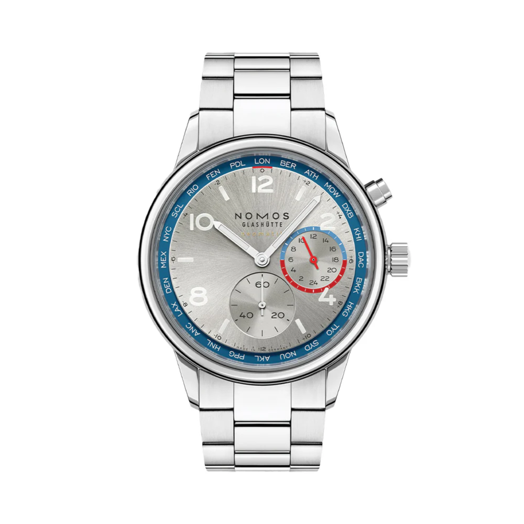 Relógio NOMOS Glashütte Club Sport Neomatik Worldtimer 40mm Silver on Bracelet 791
