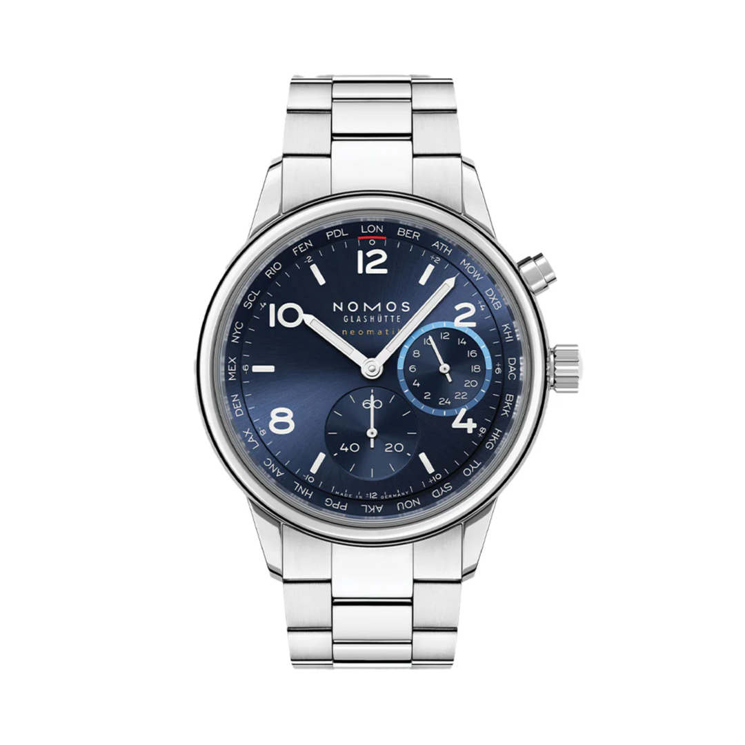 Relógio NOMOS Glashütte Club Sport Neomatik Worldtimer 40mm Blue on Bracelet 790