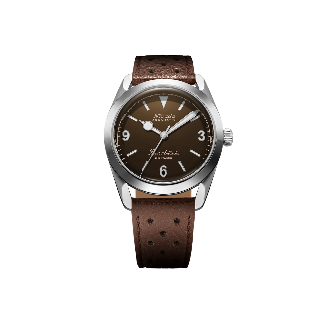 Relógio Nivada Grenchen SUPER ANTARCTIC 3.6.9 BROWN NO VINTAGE EFFECT - WHITE LUMINOUS 38mm 32040A23