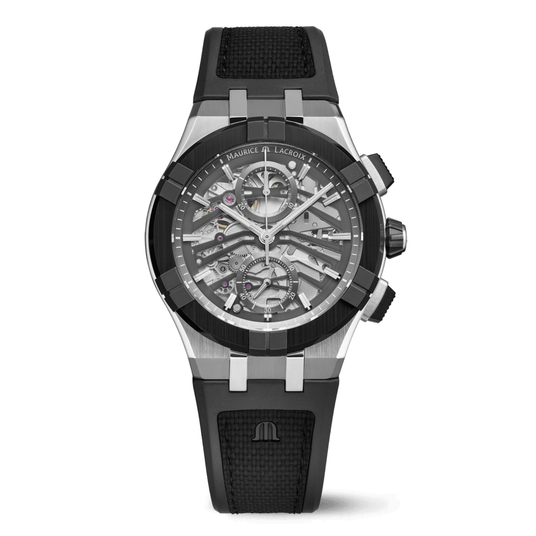 Relógio Maurice Lacroix AIKONIC AUTOMÁTICO CHRONOGRAPH SKELETON AC8018-SSL20-030-2