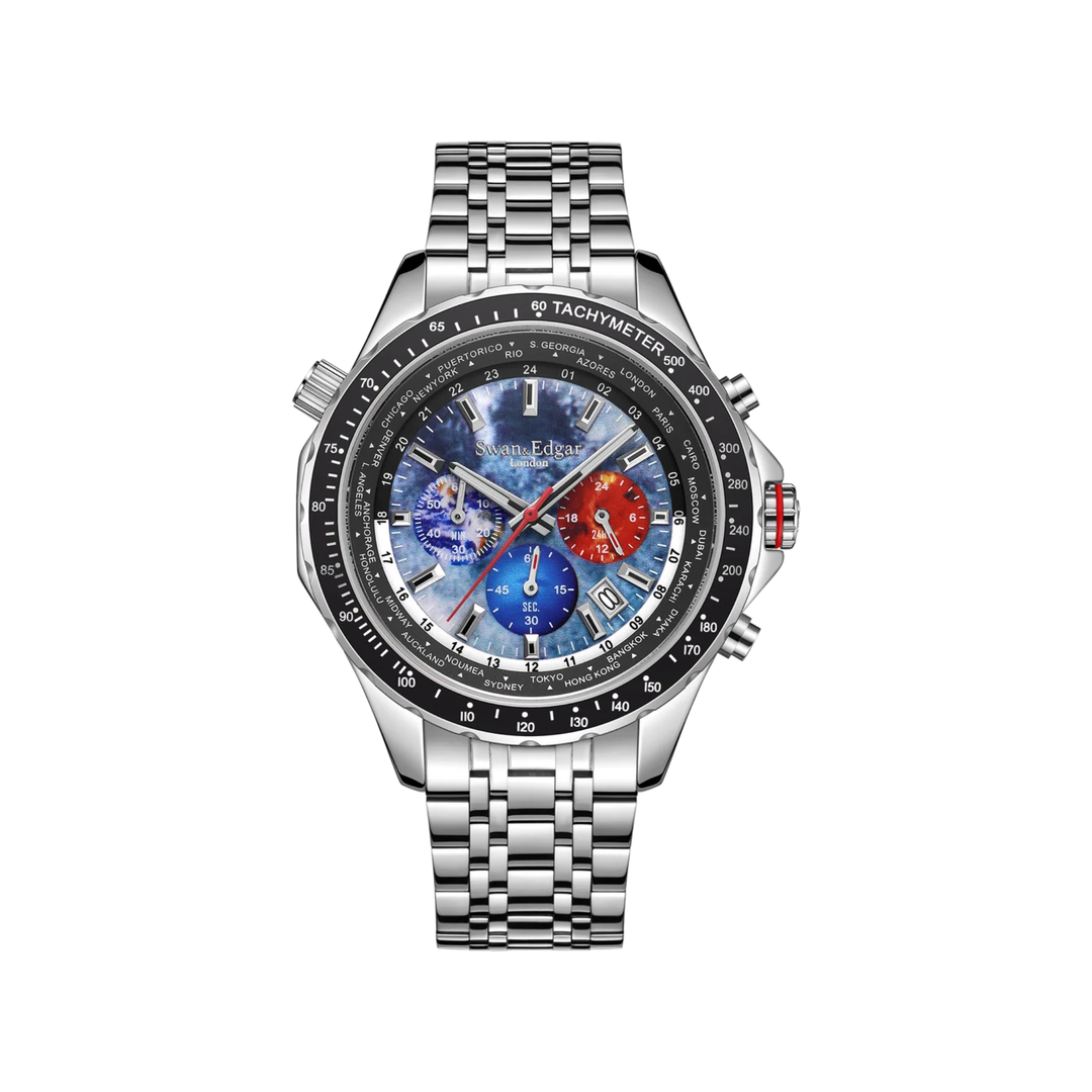 Relógio Swan & Edgar World Timer Mechanical Quartz Steel Grey