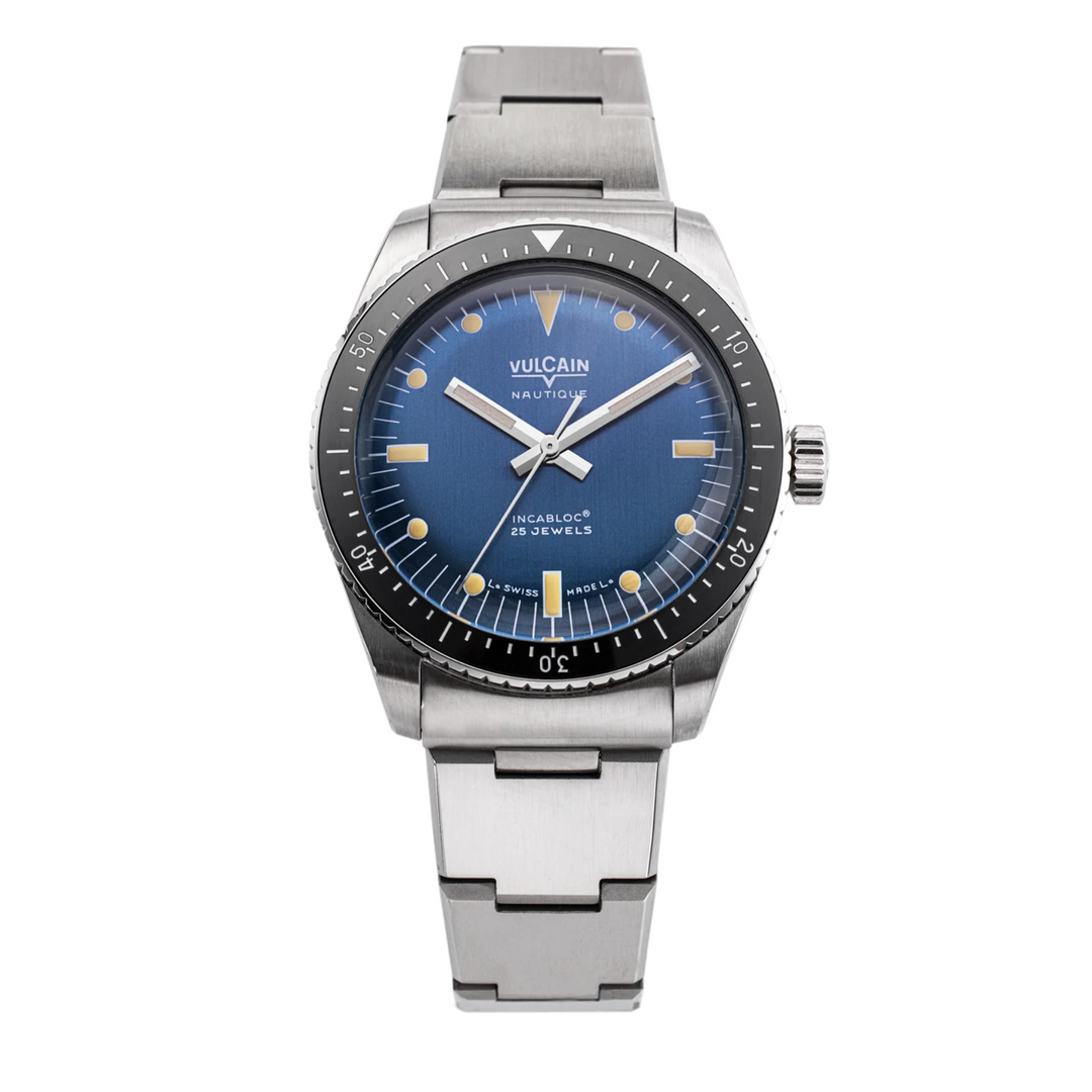Relógio Vulcain 660170A37.BHM286 Skindiver Nautique - Blue with Khaki Brown Lum