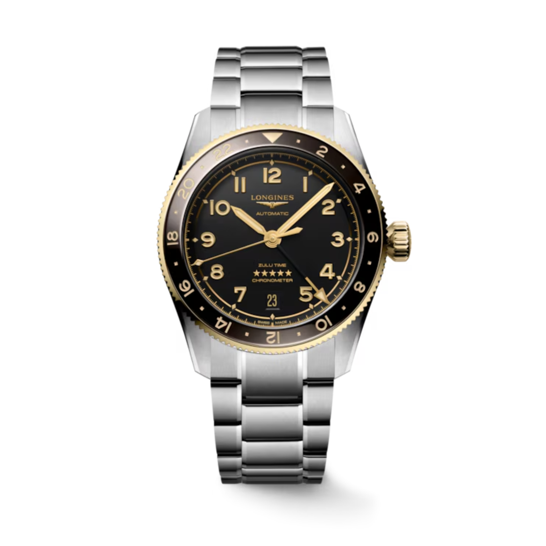 Relógio Longines L3.802.5.53.6 SPIRIT ZULU TIME 39mm Yellow Gold Automático