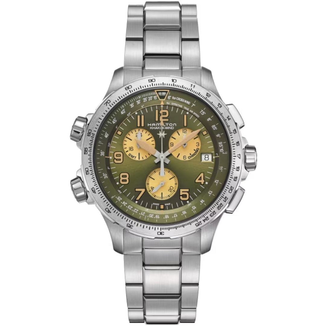 Relógio Hamilton Khaki Aviation X-WIND GMT CHRONO - H77932160 - Quartzo 46mm
