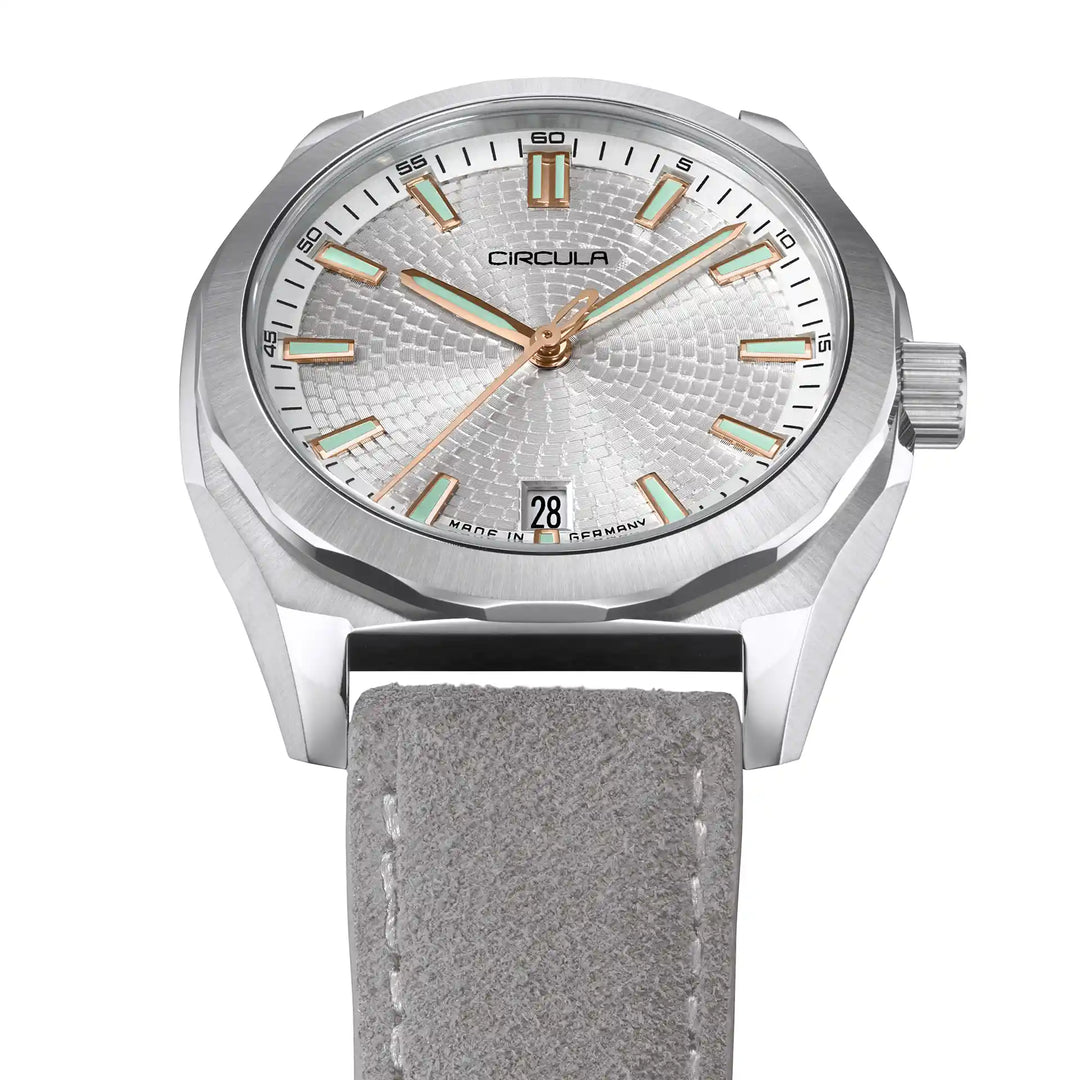 Relógio Circula Steel sports watch Facet Silver - Suede Strap FS-SV-WG