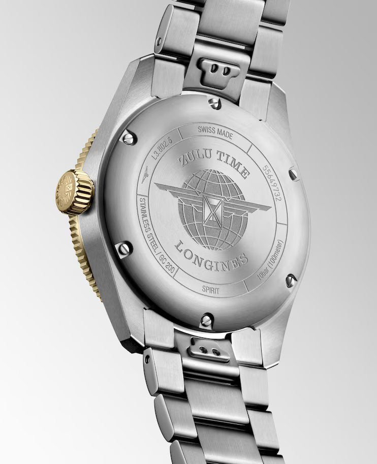 Relógio Longines L3.802.5.53.6 SPIRIT ZULU TIME 39mm Yellow Gold Automático