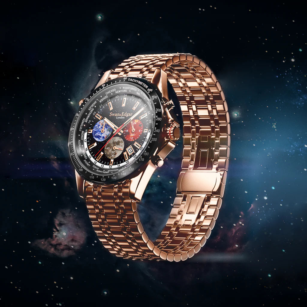Relógio Swan & Edgar World Timer Mechanical Quartz Rose
