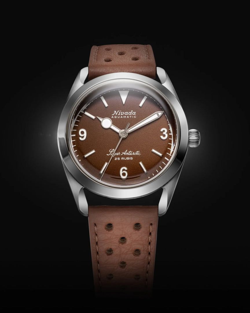 Relógio Nivada Grenchen SUPER ANTARCTIC 3.6.9 BROWN NO VINTAGE EFFECT - WHITE LUMINOUS 38mm 32040A23