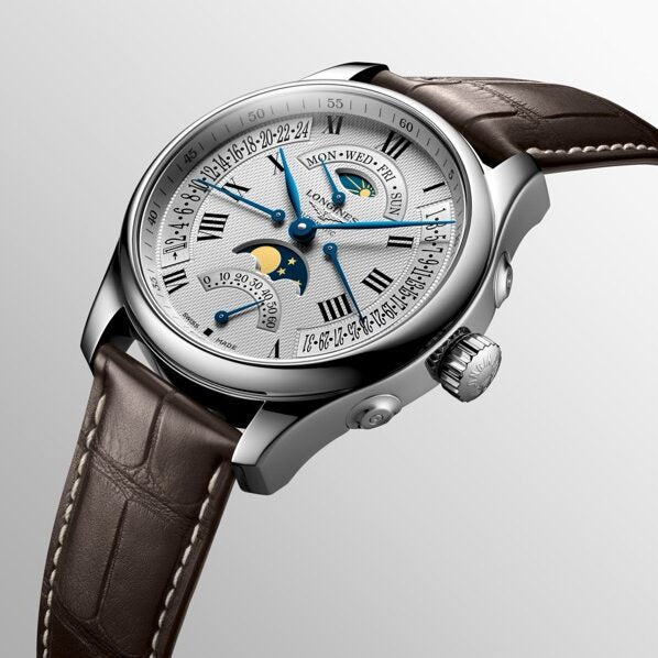 Relógio Longines L2.739.4.71.3 Master Collection Moonphase Retrograde 44mm