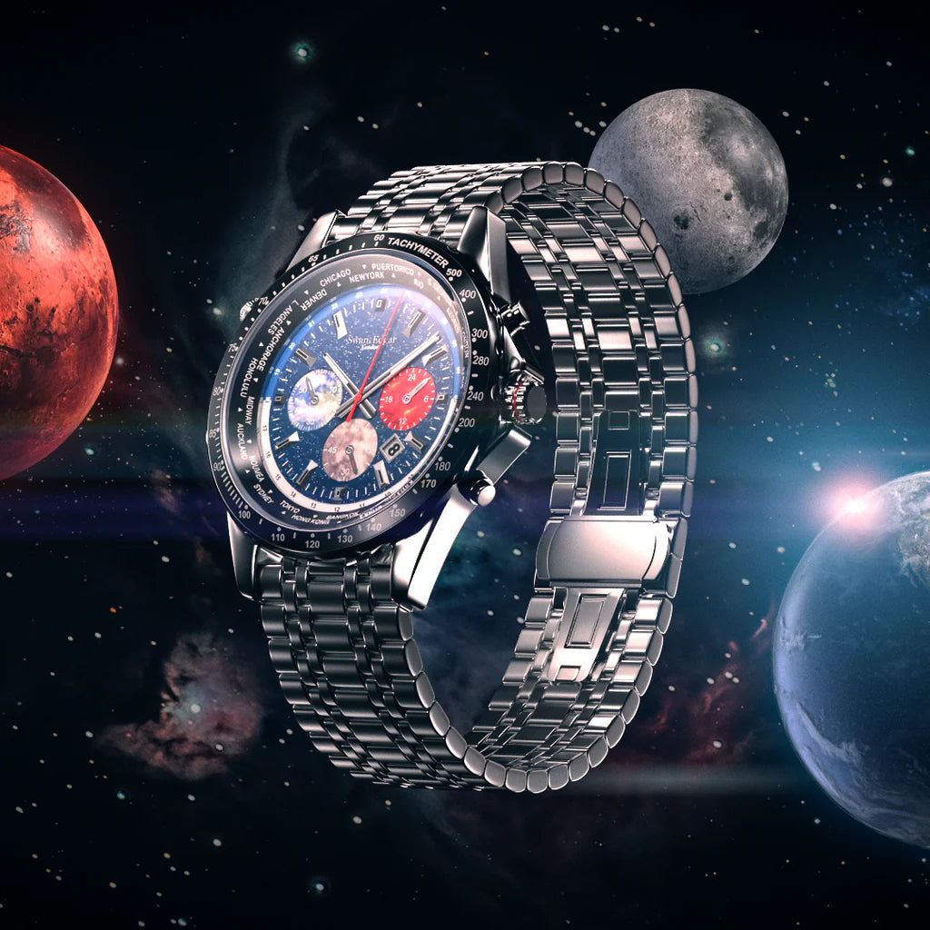 Relógio Swan & Edgar World Timer Mechanical Quartz Steel Blue