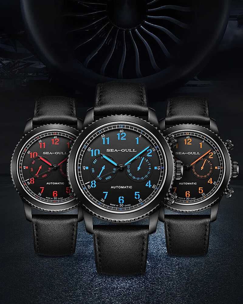 Relógio Seagull Watch Aviation Dual Time Zone Pilot Automatic Sports Watch 43mm 819.23.6159H